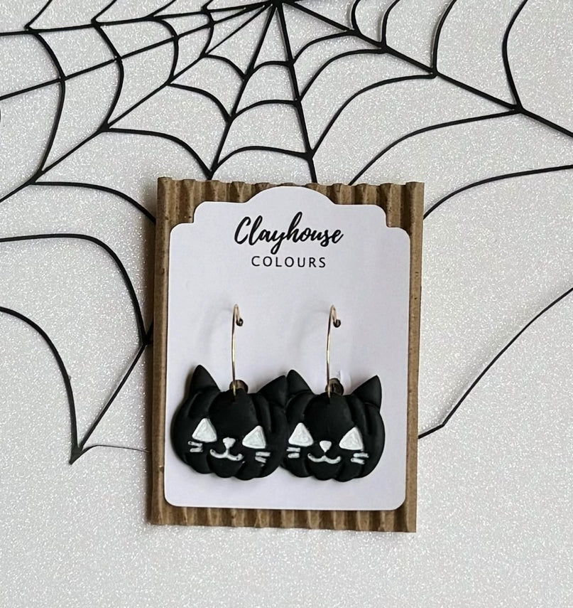 Black Cat Pumpkins | Clay Earrings