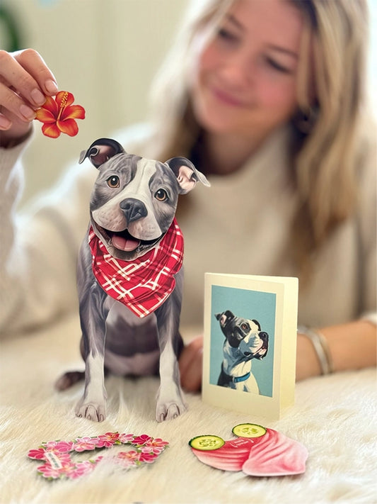 Gray Pitbull | Pop-Up Greeting Card