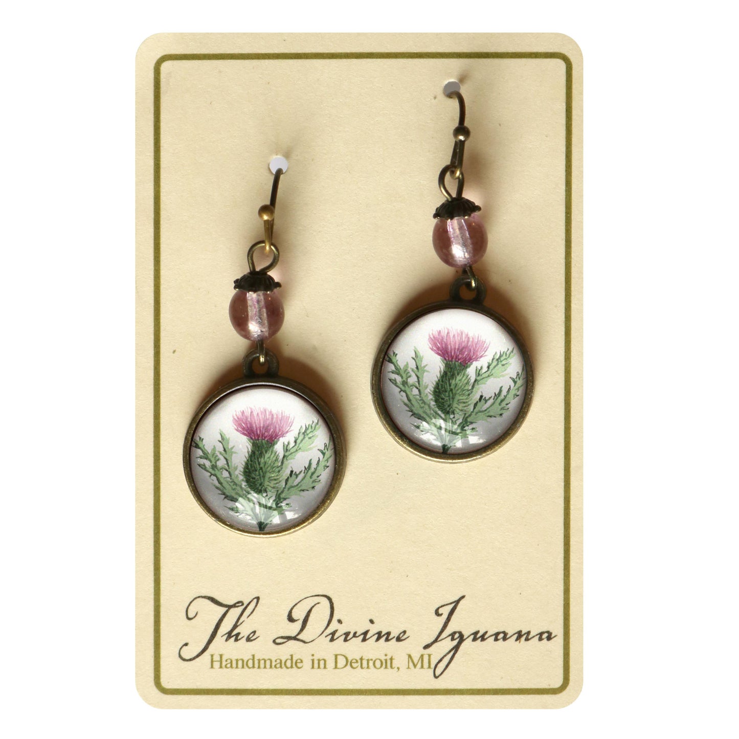 Scottish Thistle | Glass Cabochon Earrings