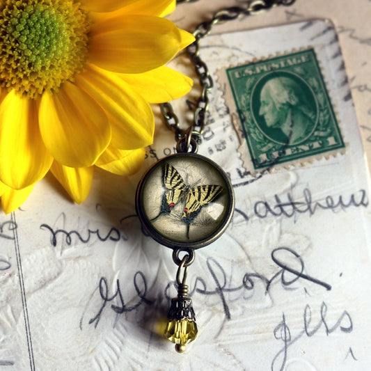 Swallowtail Butterfly Pendant Necklace W/Bead