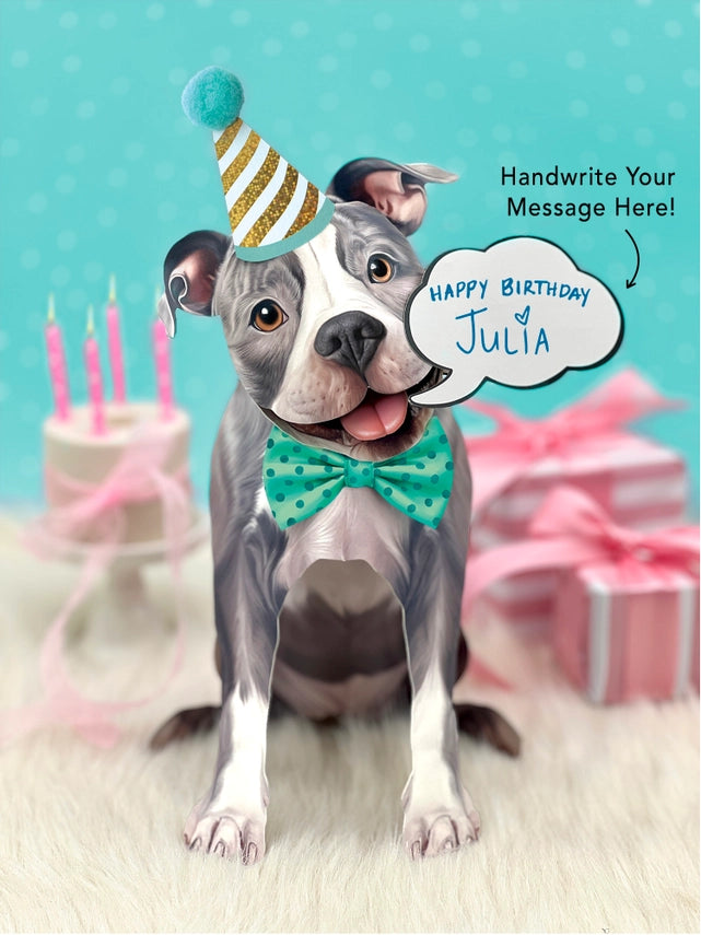 Gray Pitbull | Pop-Up Greeting Card