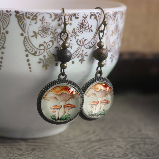 Chantarelle Mushrooms | Glass Cabochon Earrings