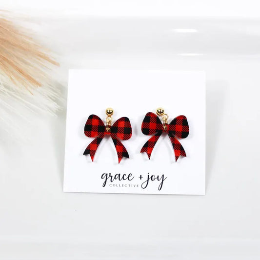 Buffalo Plaid Bows | Acrylic Earrings