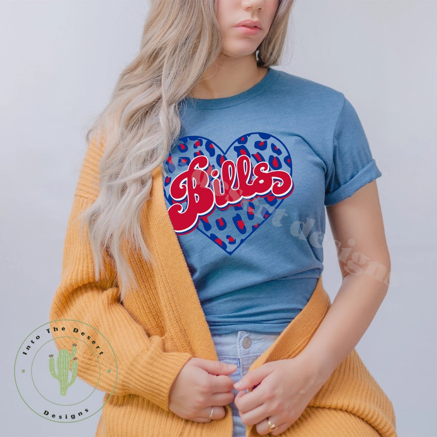Retro Leopard Print Heart T-Shirt | Buffalo Bills