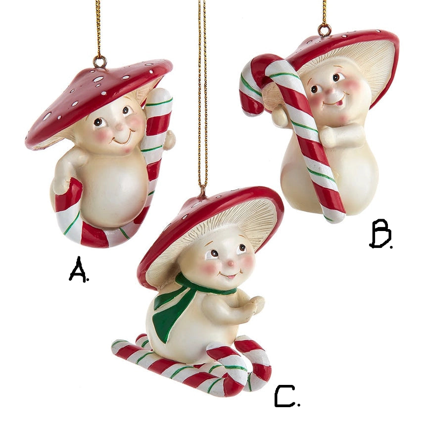 Candy Cane Mushroom Ornaments 2.8"