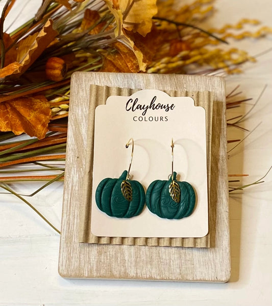 Forest Gold Leaf Pumpkin | Clay Earrings