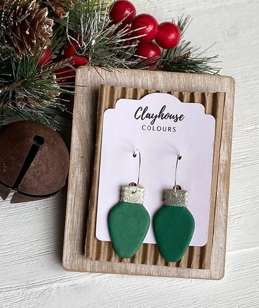 Green Christmas Light | Clay Earrings