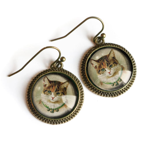 Calico Cat | Glass Cabochon Earrings