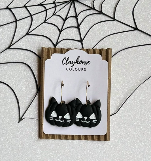 Black Cat Pumpkins | Clay Earrings