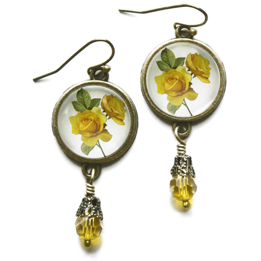 Yellow Rose | Glass Cabochon Earrings