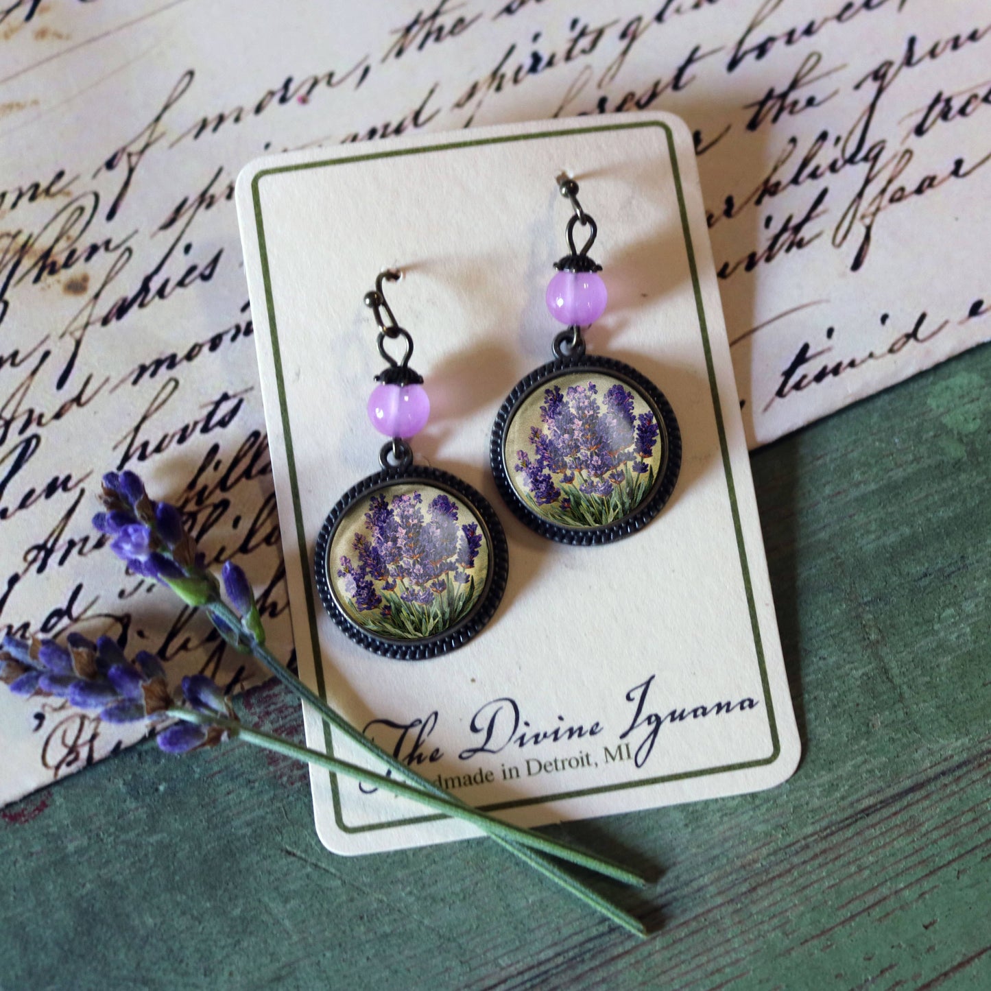 Lavender Flowers | Glass Cabochon Earrings