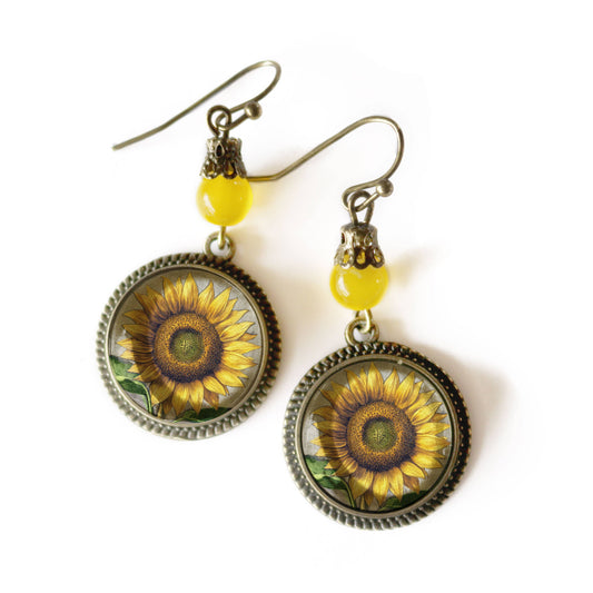 Summer Sunflower | Glass Cabochon Earrings