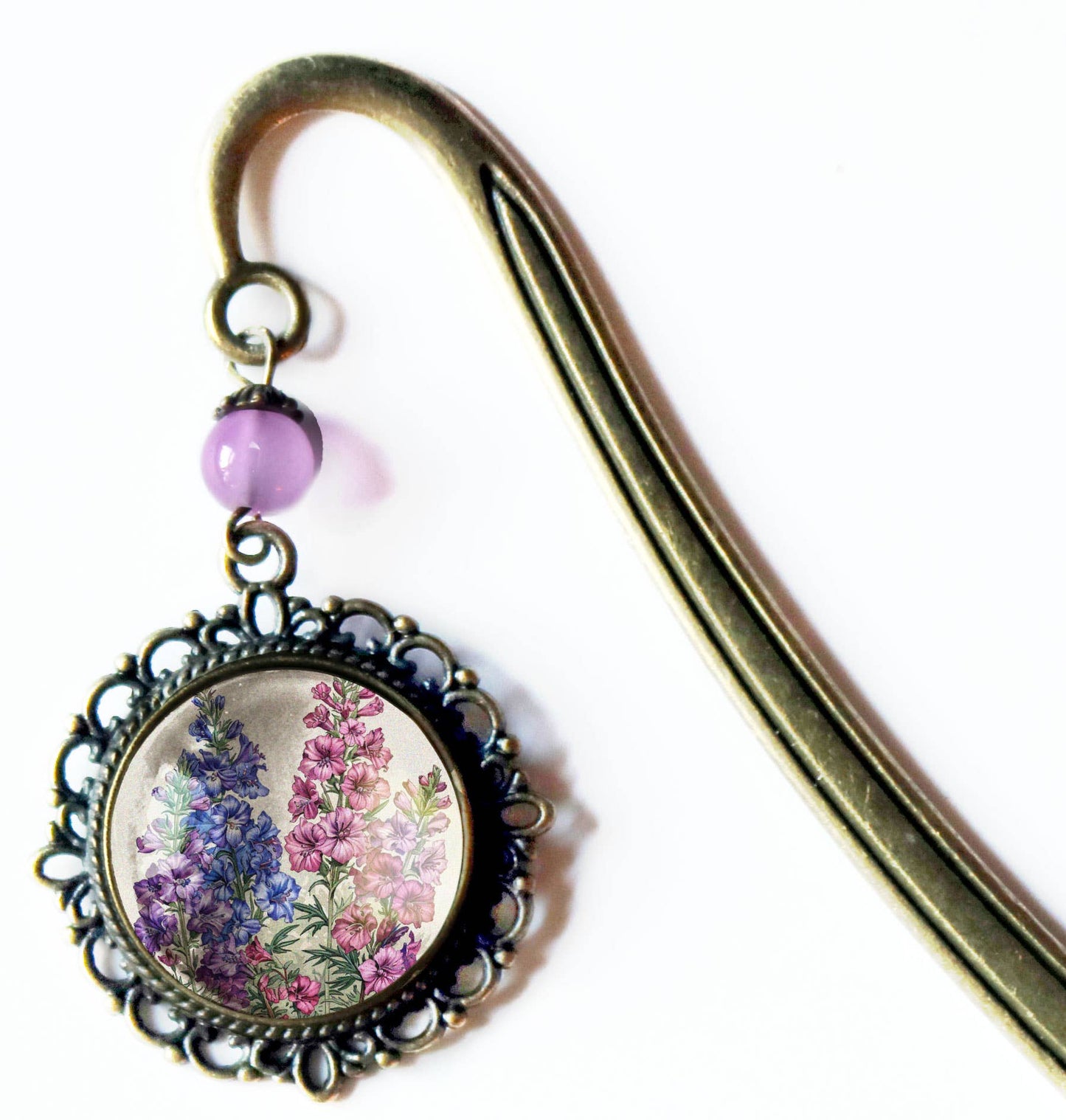 Larkspur & Delphinium Flower | Glass Cabochon Bookmark