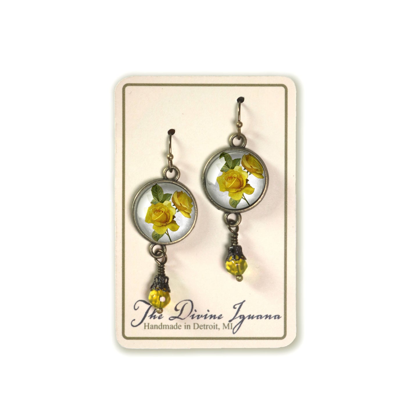 Yellow Rose | Glass Cabochon Earrings