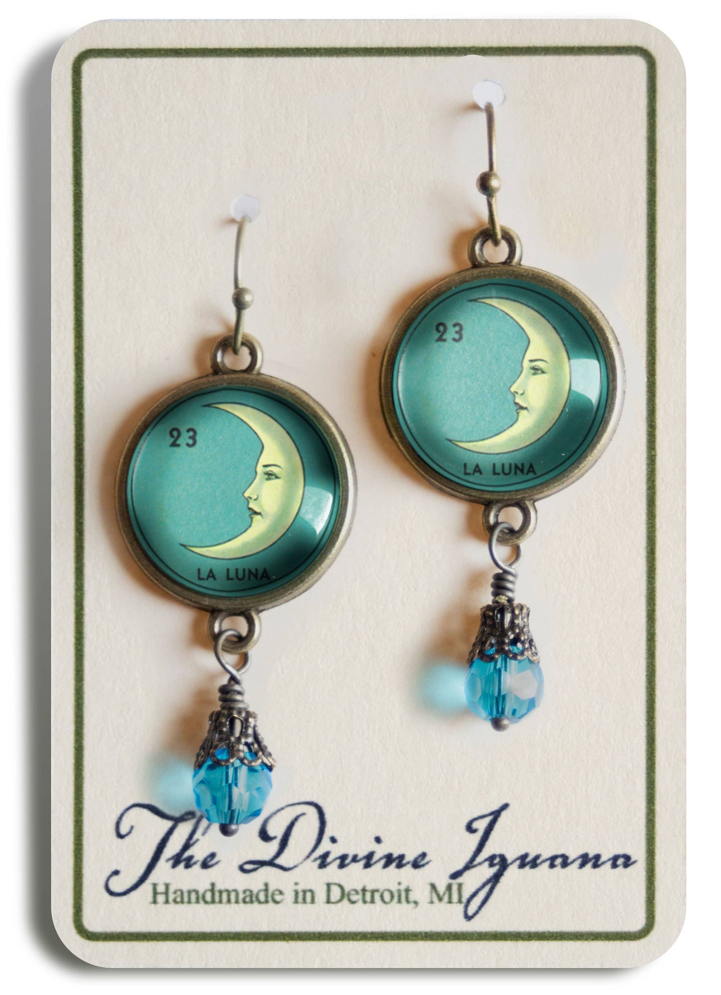 Loteria La Luna Crescent Moon | Glass Cabochon Earrings
