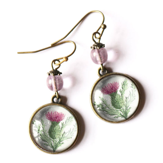 Scottish Thistle | Glass Cabochon Earrings