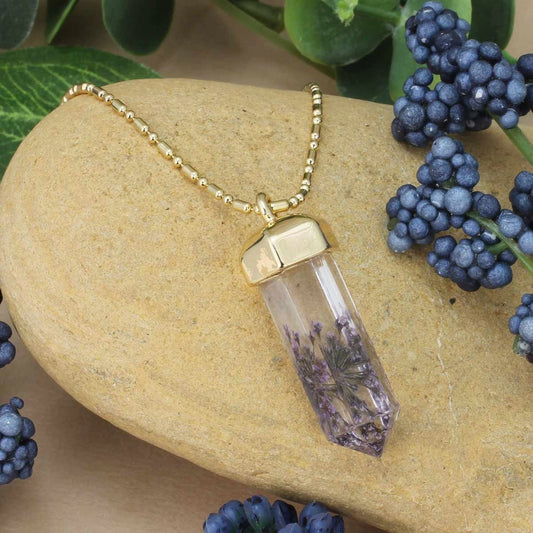Lavender Crystal | Dried Flower Necklace