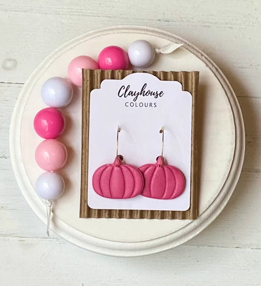Hot Pink Pumpkins | Clay Earrings