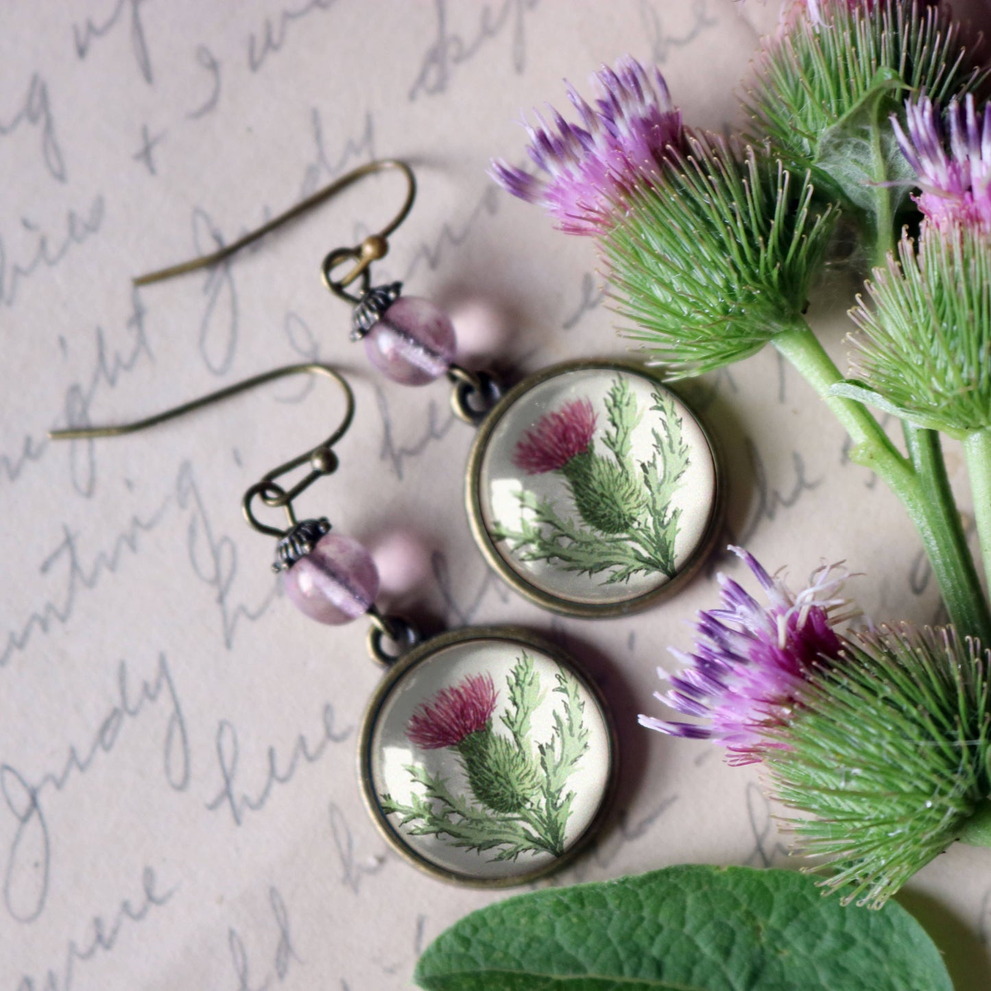 Scottish Thistle | Glass Cabochon Earrings