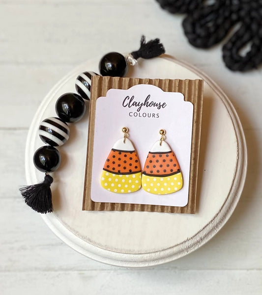 Polka Dot Candy Corn | Clay Earrings