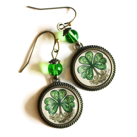 Classic Shamrock Glass Cabochon St Patrick's Day Earrings