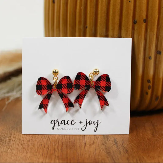 Buffalo Plaid Bows | Acrylic Earrings