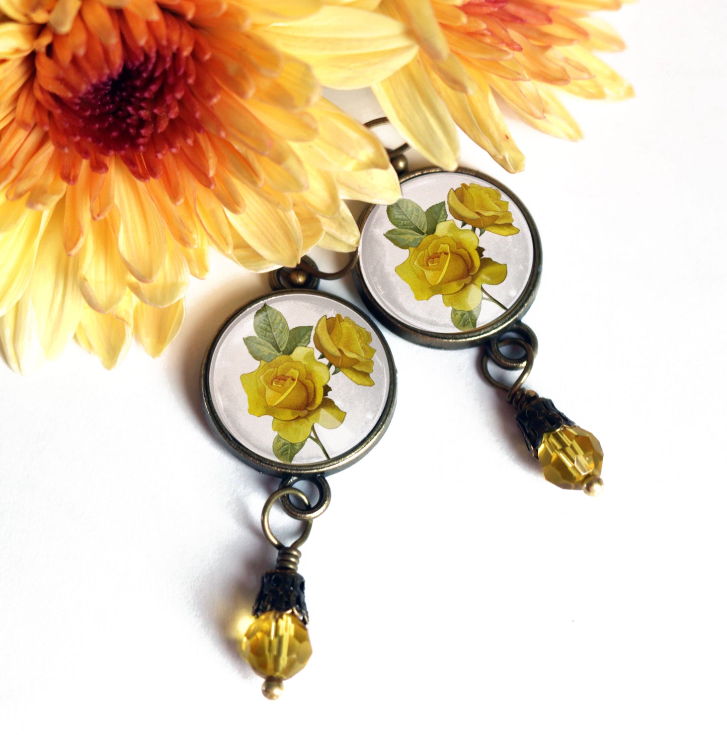 Yellow Rose | Glass Cabochon Earrings