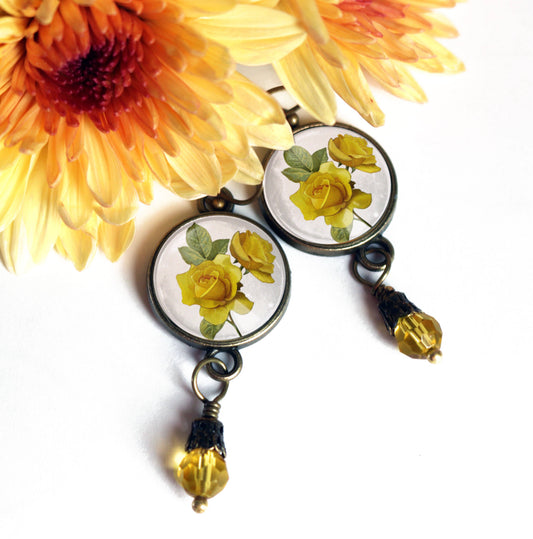 Yellow Rose | Glass Cabochon Earrings