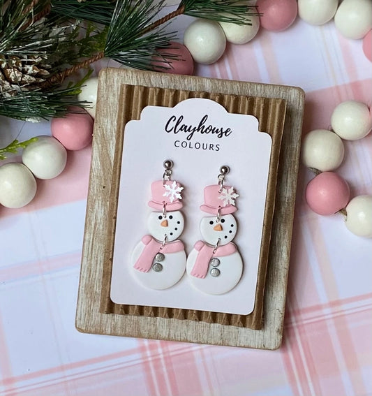 Pink Snowman | Clay Earrings