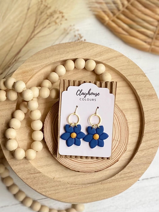 Navy & Gold Flower | Clay Earrings