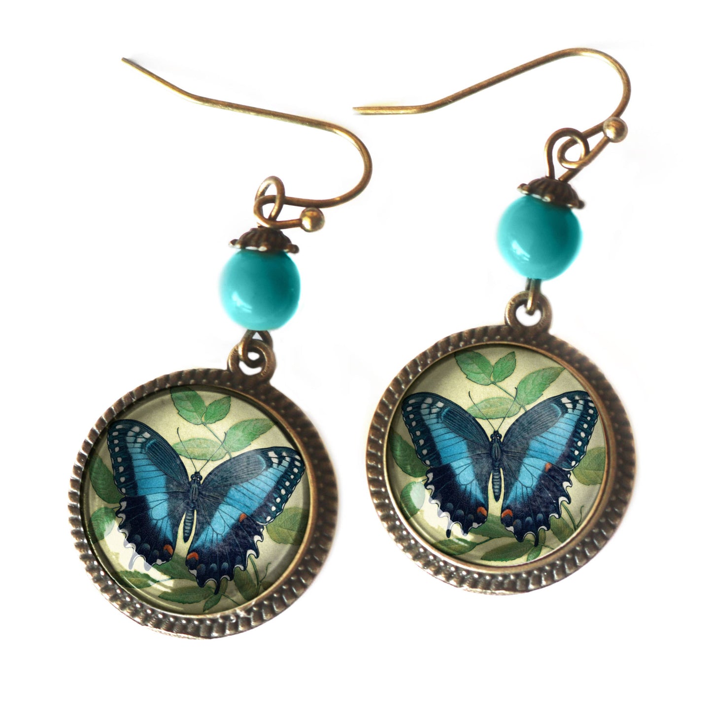 Blue Swallowtail Butterfly | Glass Cabochon Earrings