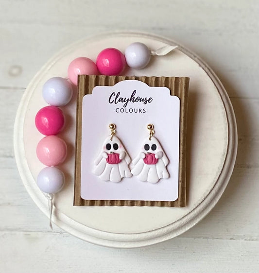 Ghost Pink Pumpkins | Clay Earrings