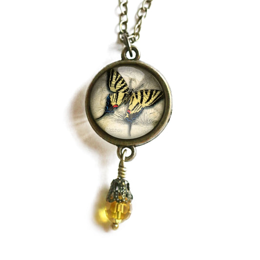 Swallowtail Butterfly Pendant Necklace W/Bead