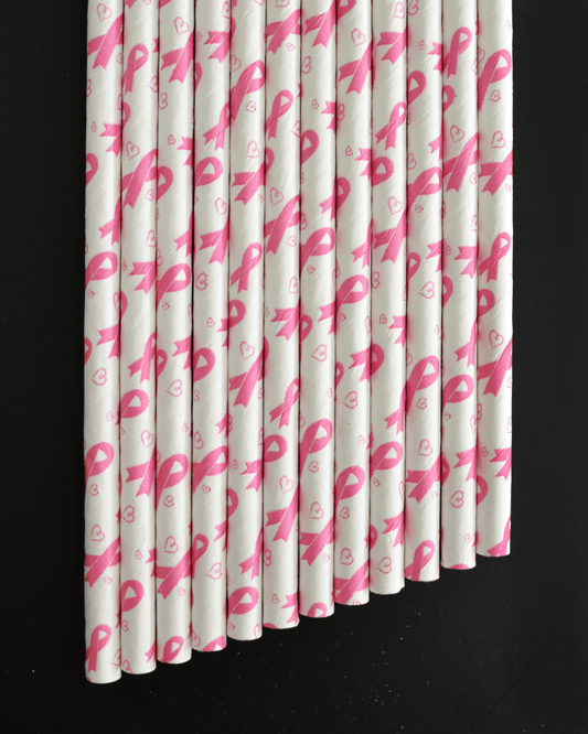 Pink Ribbon Paper Straws 100cnt