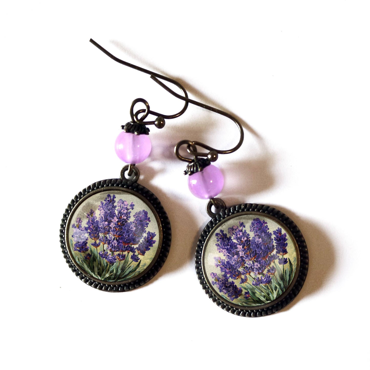 Lavender Flowers | Glass Cabochon Earrings