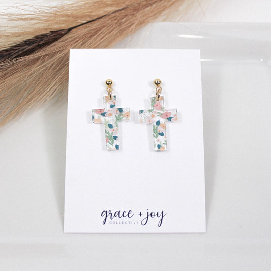 Pastel Floral Cross | Acrylic Earrings