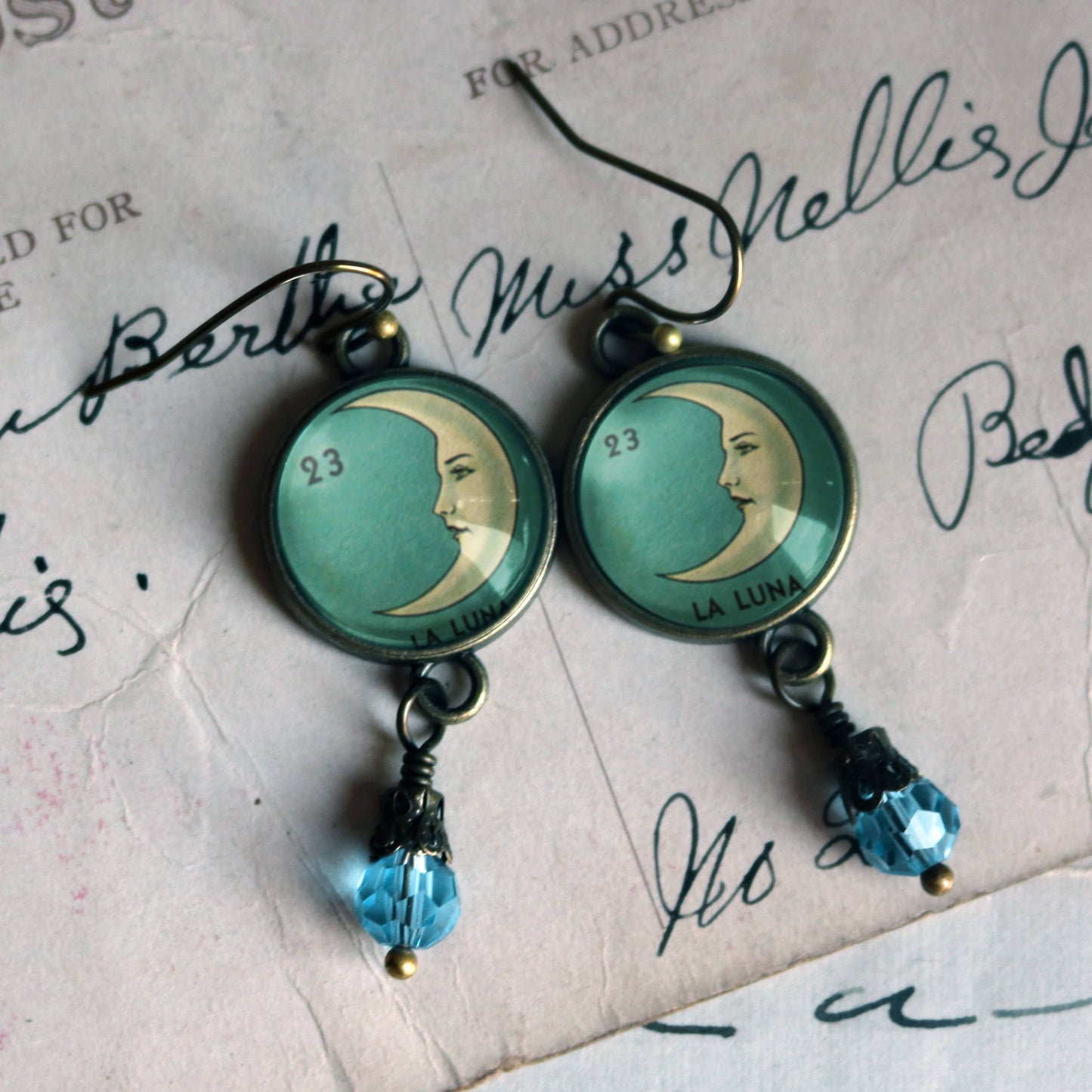 Loteria La Luna Crescent Moon | Glass Cabochon Earrings