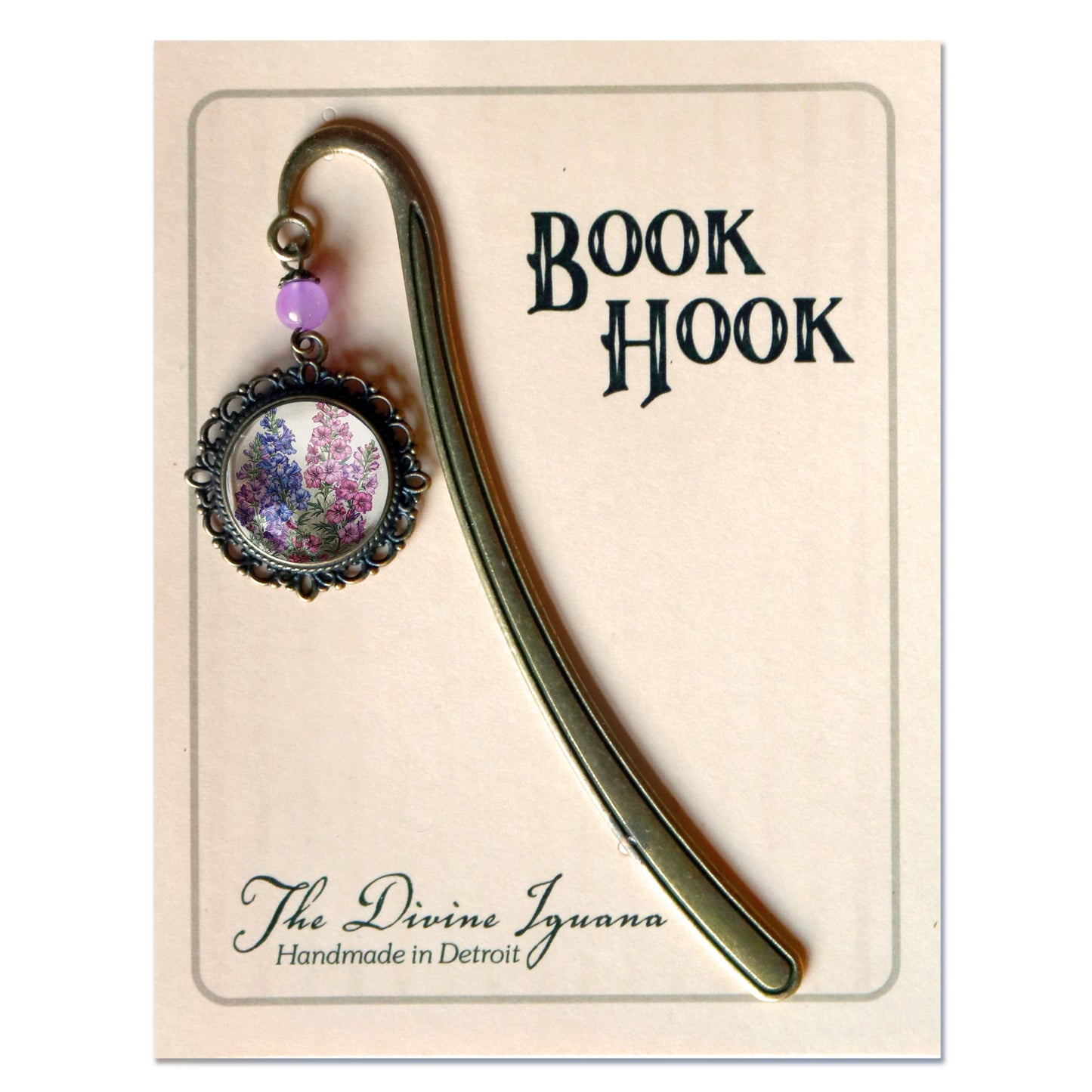 Larkspur & Delphinium Flower | Glass Cabochon Bookmark
