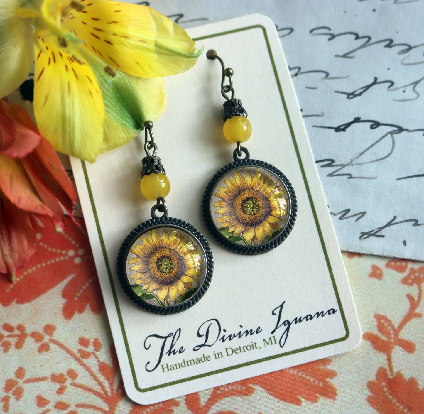 Summer Sunflower | Glass Cabochon Earrings