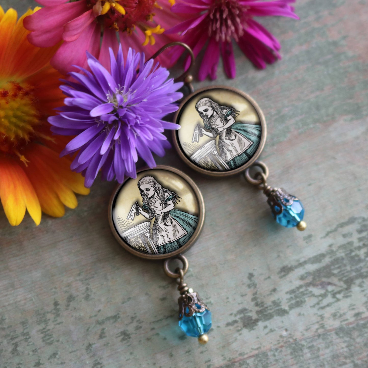 Alice In Wonderland | Glass Cabochon Earrings