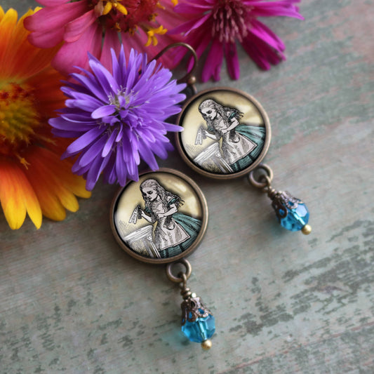 Alice In Wonderland | Glass Cabochon Earrings