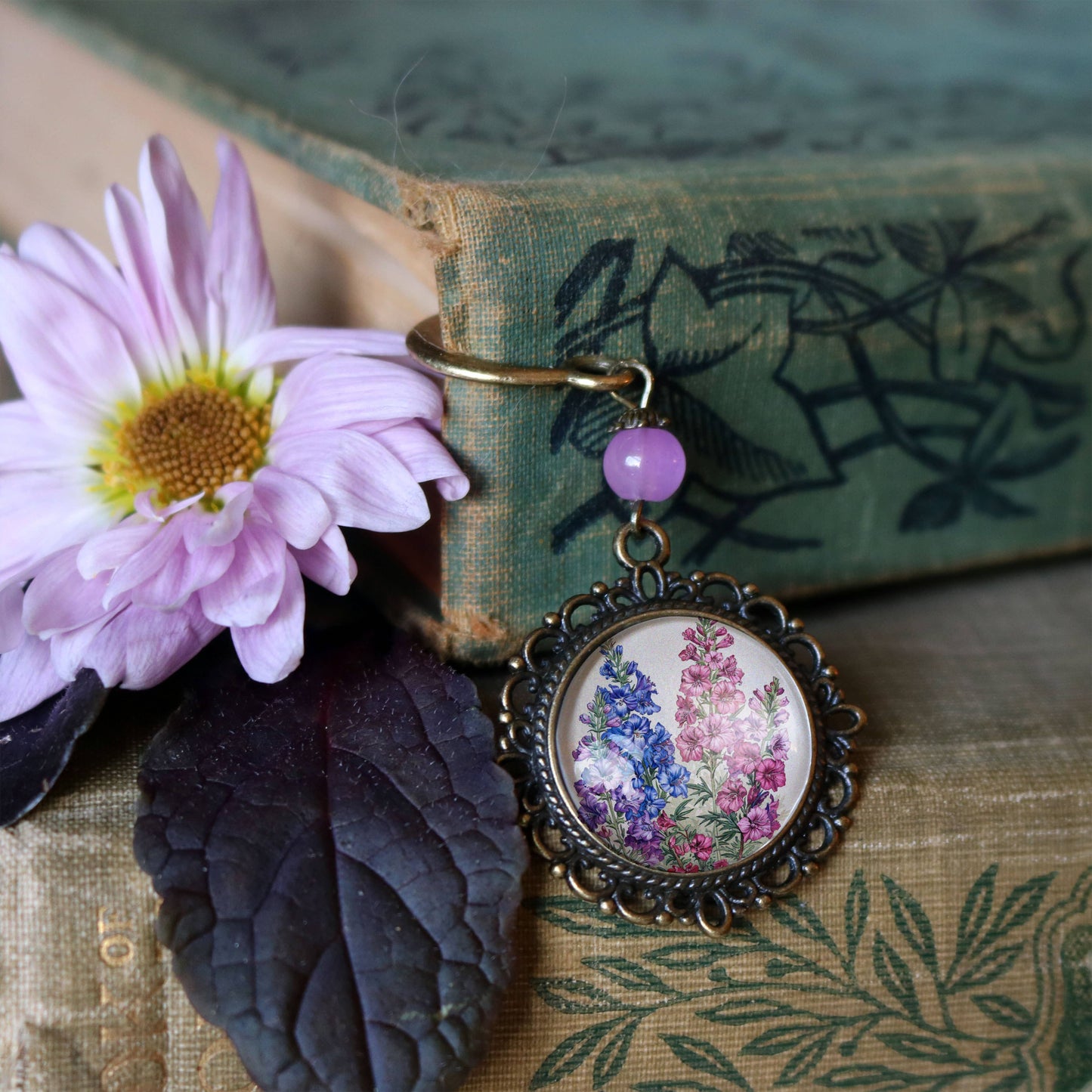 Larkspur & Delphinium Flower | Glass Cabochon Bookmark