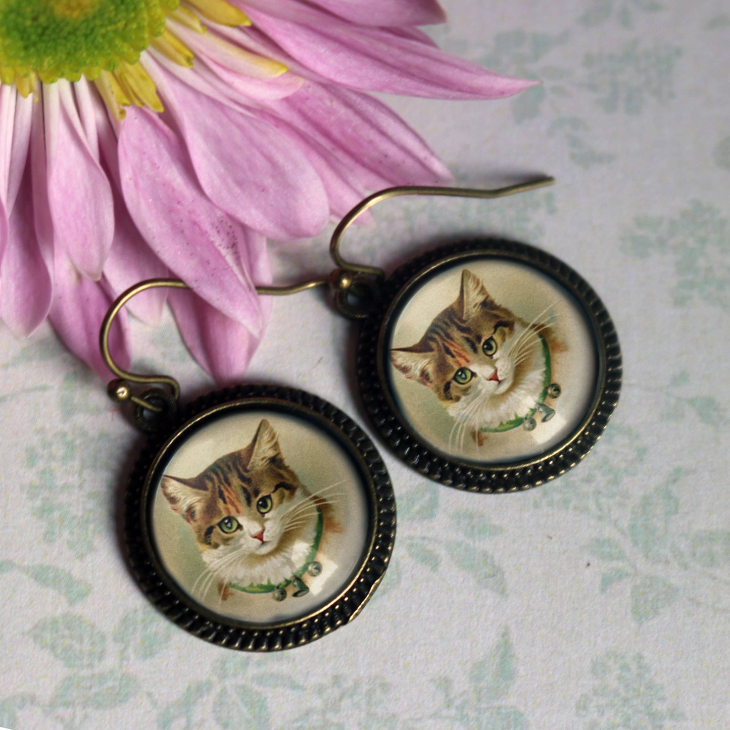Calico Cat | Glass Cabochon Earrings