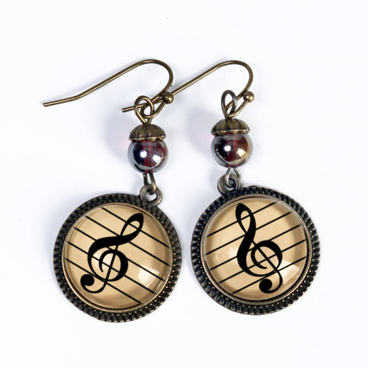 Treble Clef | Glass Cabochon Earrings