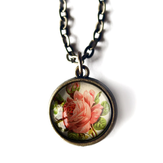 Victorian Tea Rose Simple Reversible Pendant Necklace