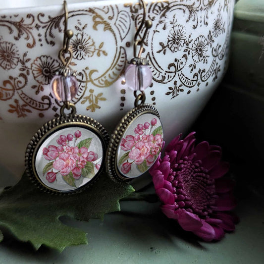 Cherry Blossom | Glass Cabochon Earrings