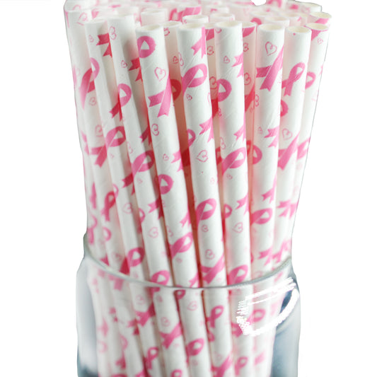 Pink Ribbon Paper Straws 100cnt